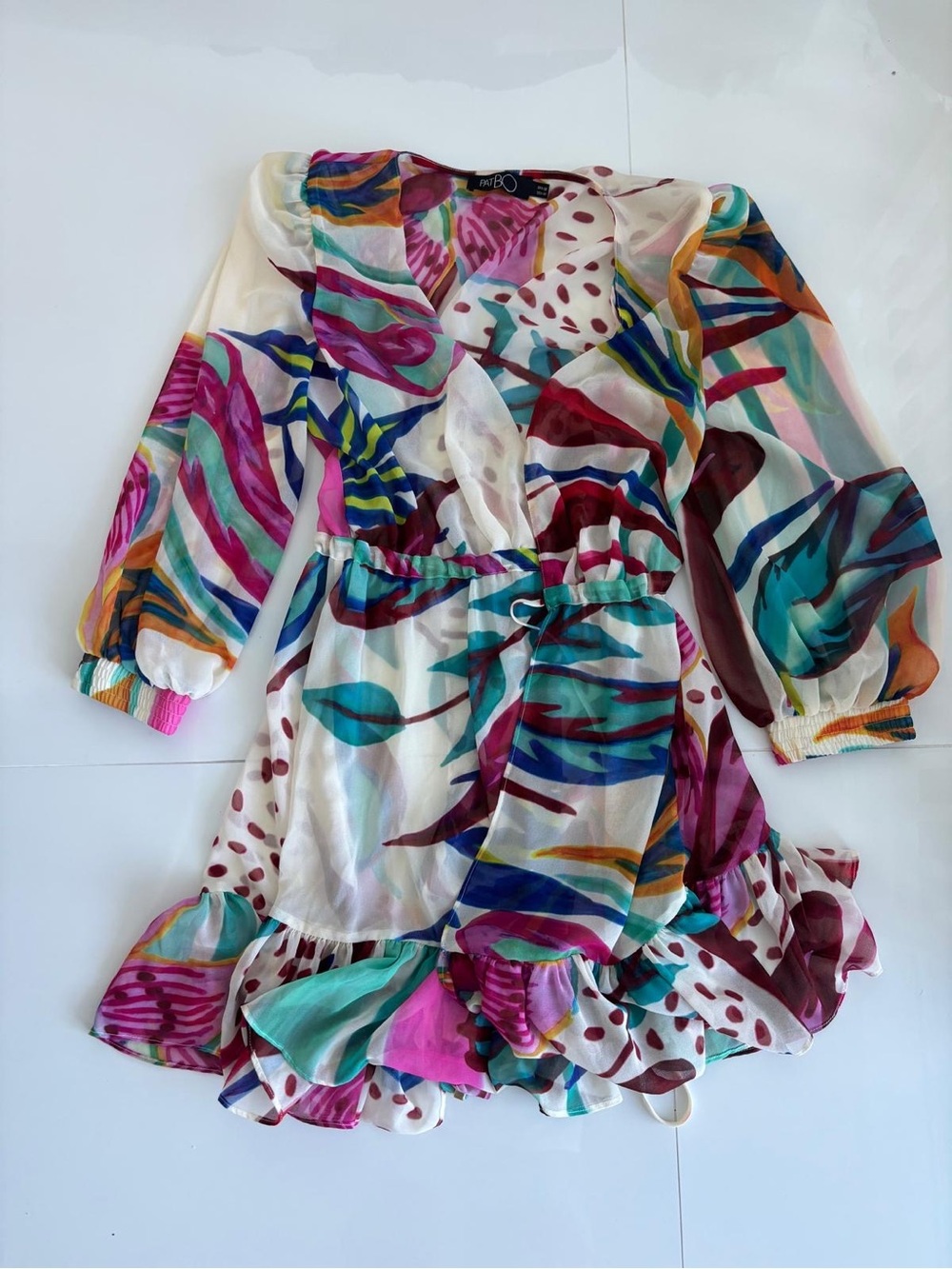 PATBO Multicolor Silk Chiffon Wrap Dress